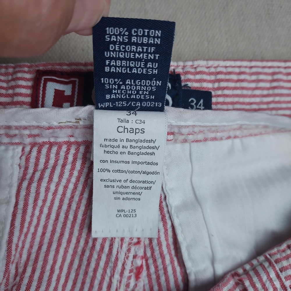 Chaps Mens 34 Red White Seersucker Shorts Cotton Flat Front Preppy Casual - Picture 4 of 10